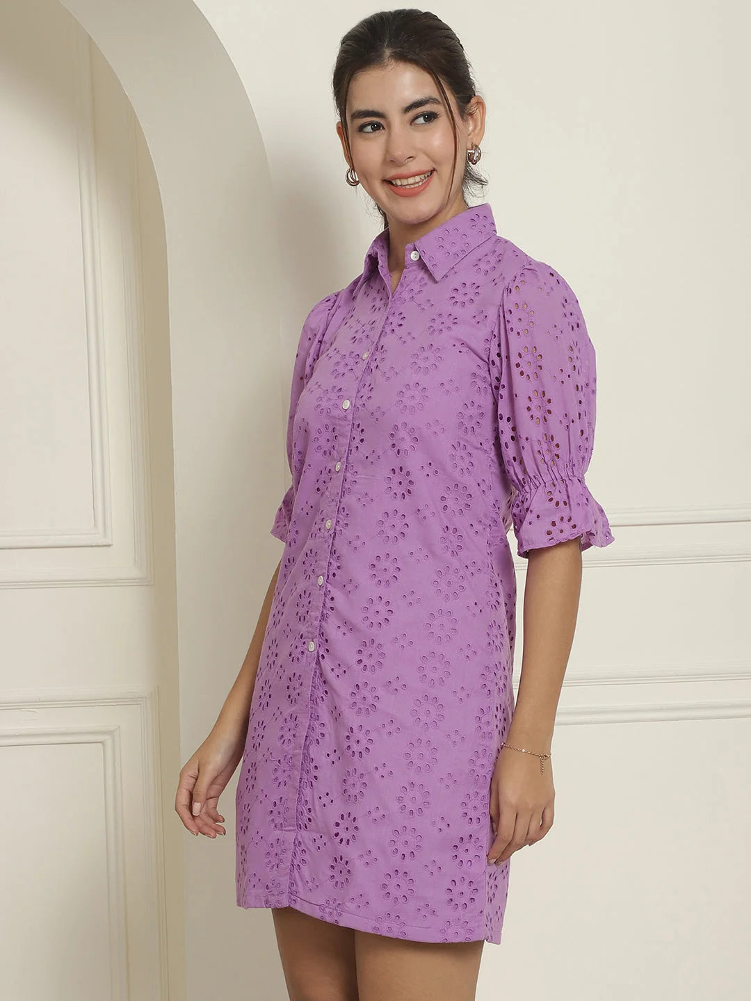 Purple Embroidered Cotton Dress | Women's Western Wear Online