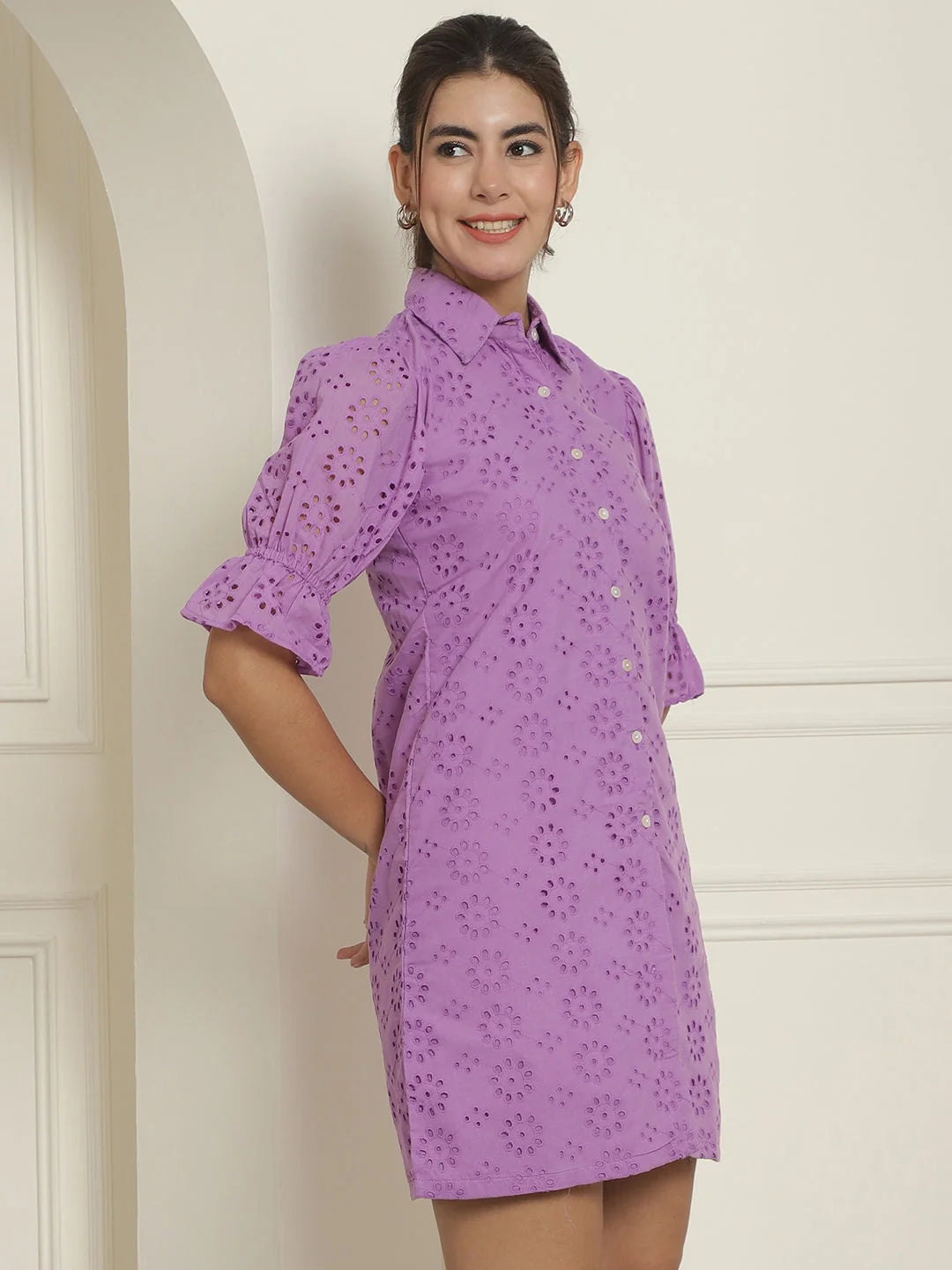 Purple Embroidered Cotton Dress | Women's Western Wear Online