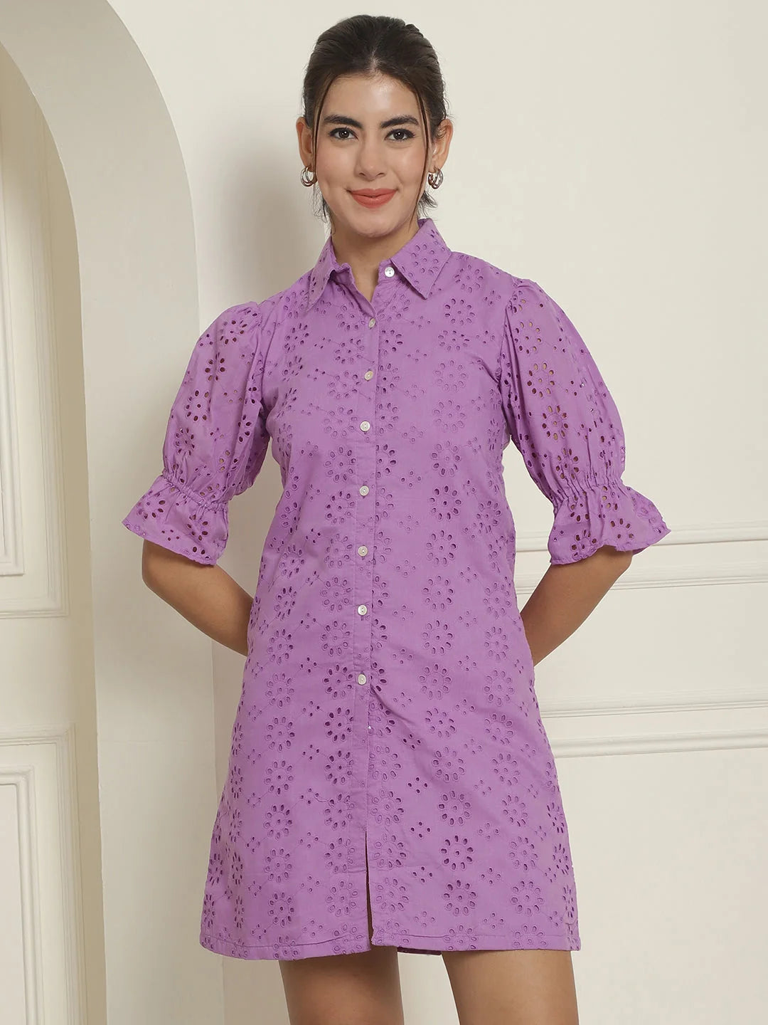 Purple Embroidered Cotton Dress | Women's Western Wear Online