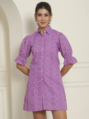 Embroidered Cotton Dress for Women ( JND 2021Purple )