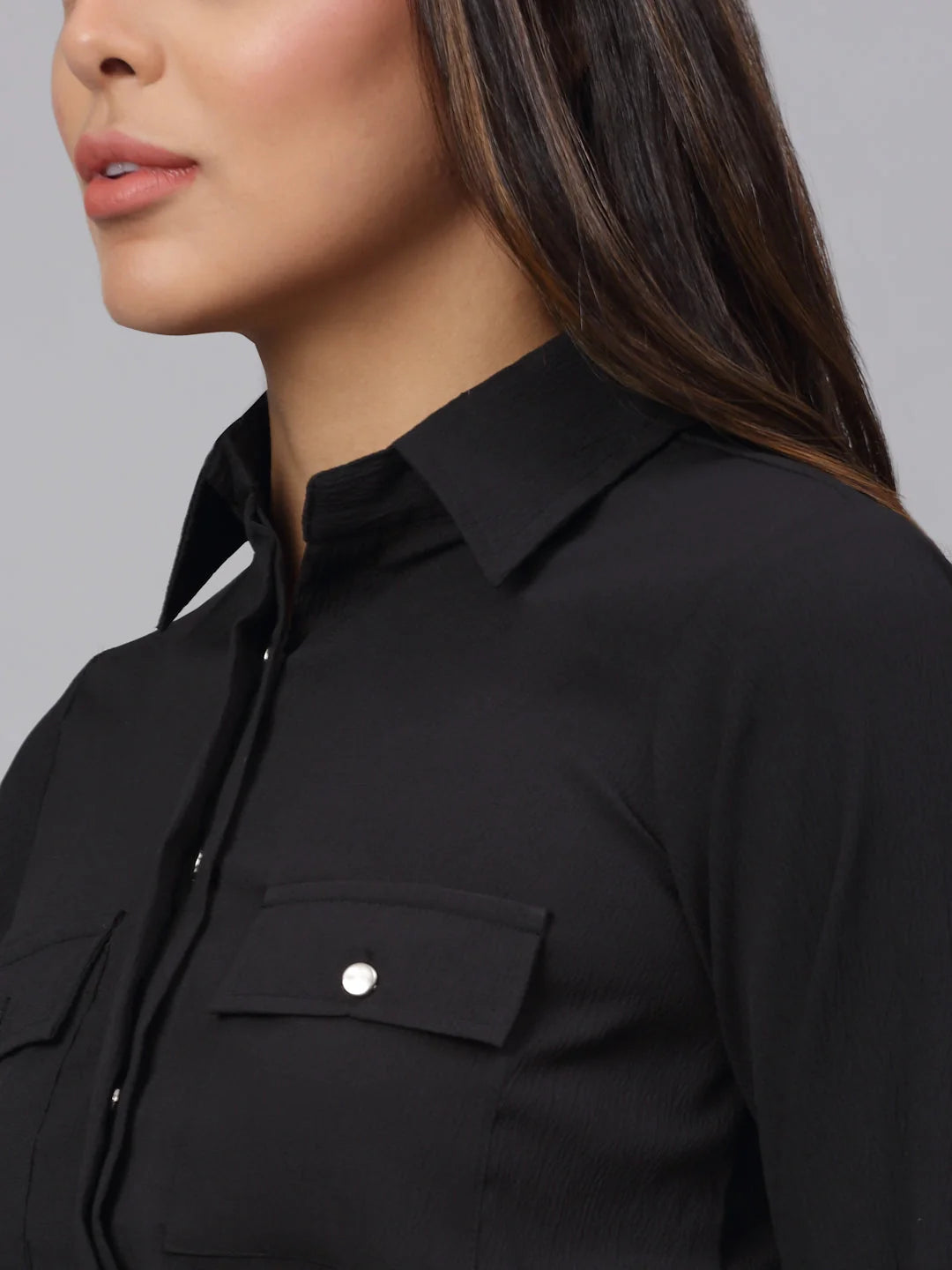 Black Cotton Women's Shirt - Solid Women's Blouses & Tops