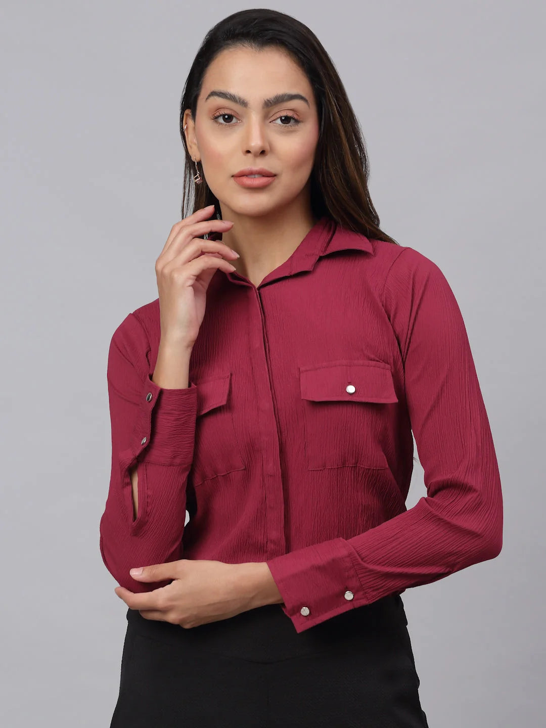 Maroon Cotton Women's Shirt - Solid Women's Blouses & Tops