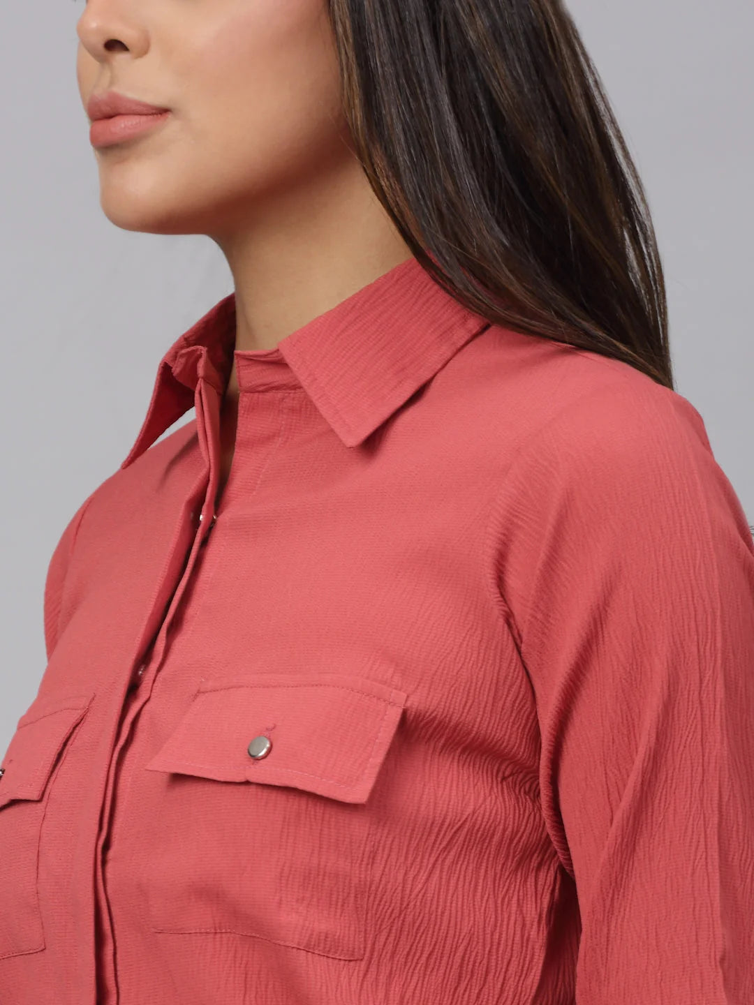 Peach Solid Women's Shirts - Cotton Women's Blouses & Tops