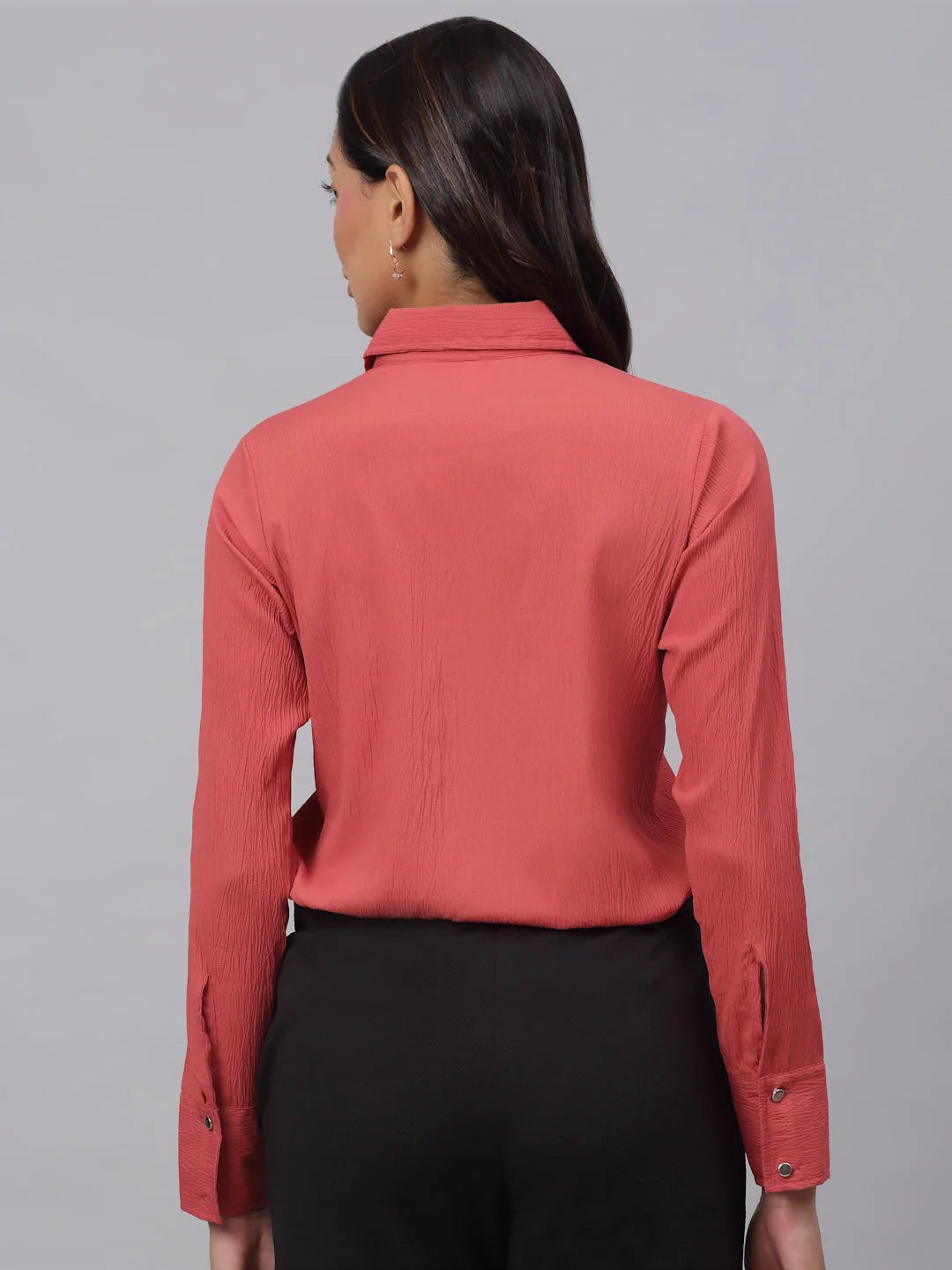 Peach Solid Women's Shirts - Cotton Women's Blouses & Tops