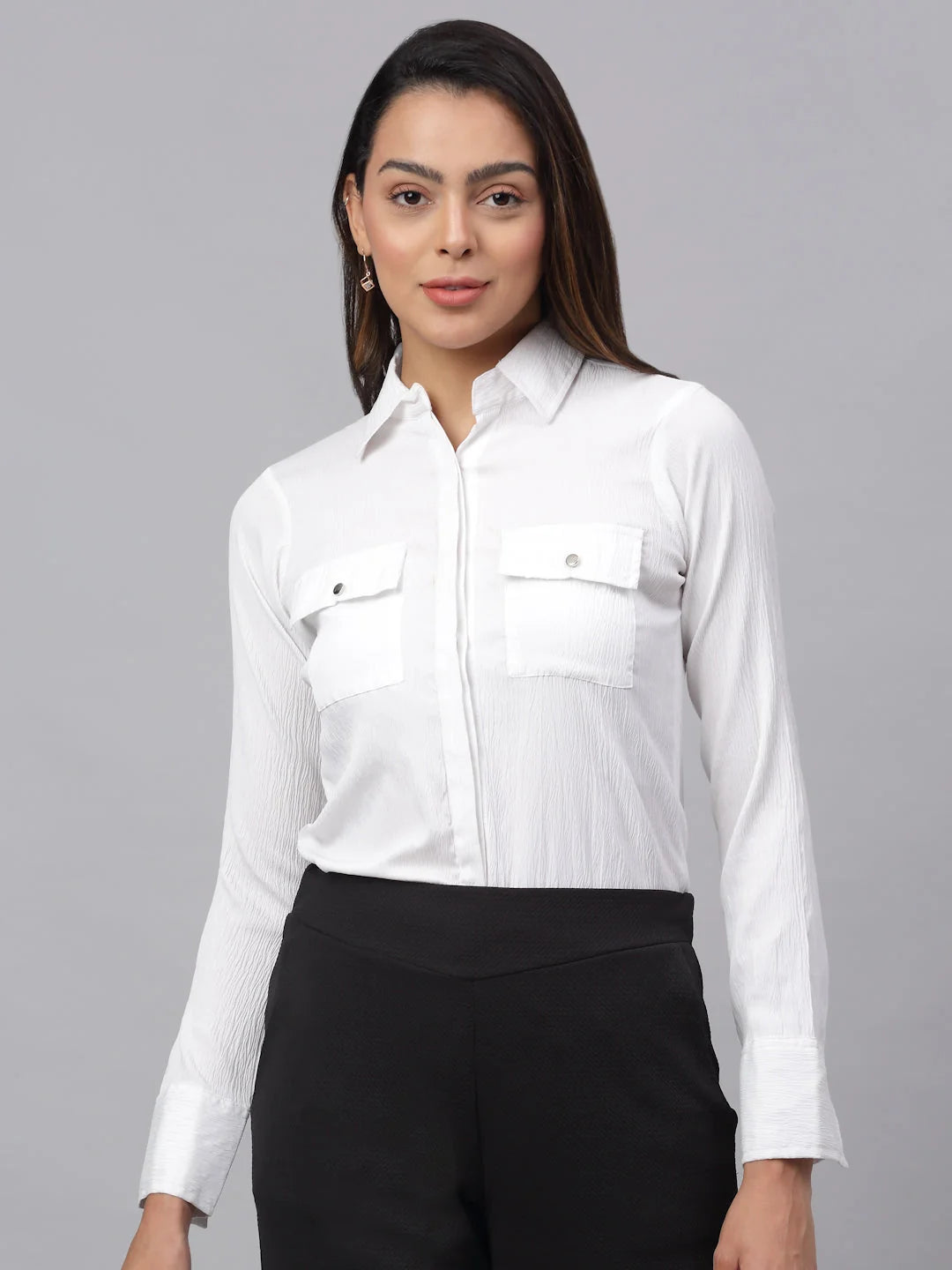 White Cotton Women's Shirts - Solid Women's Blouses & Tops