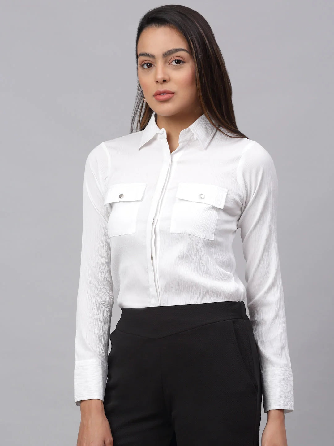 White Cotton Women's Shirts - Solid Women's Blouses & Tops