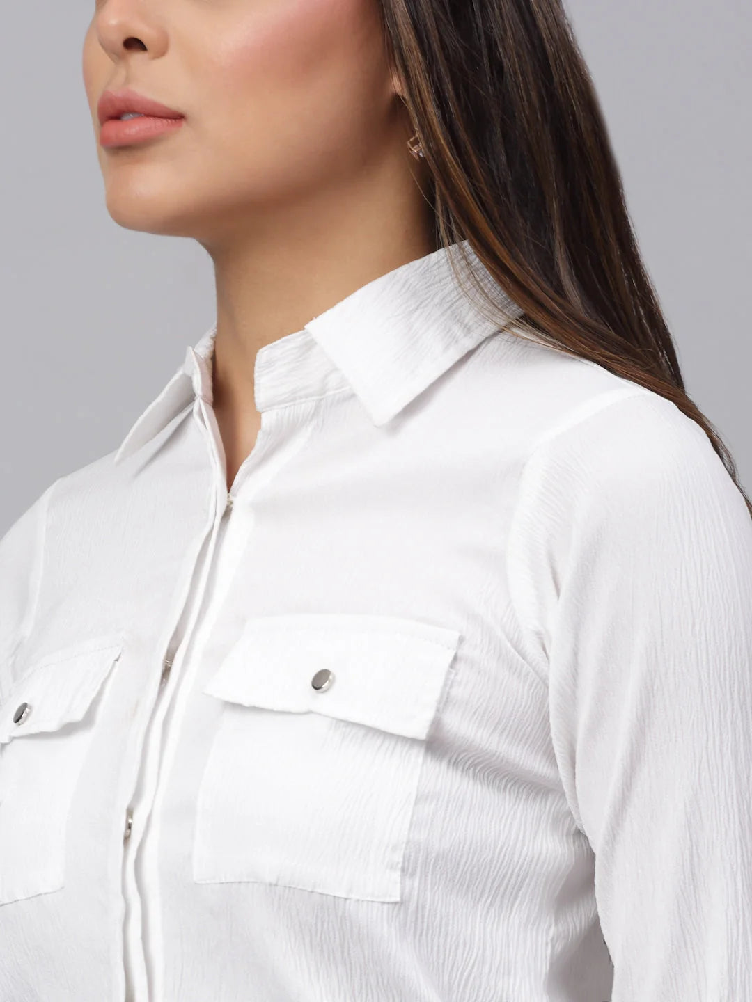 White Cotton Women's Shirts - Solid Women's Blouses & Tops
