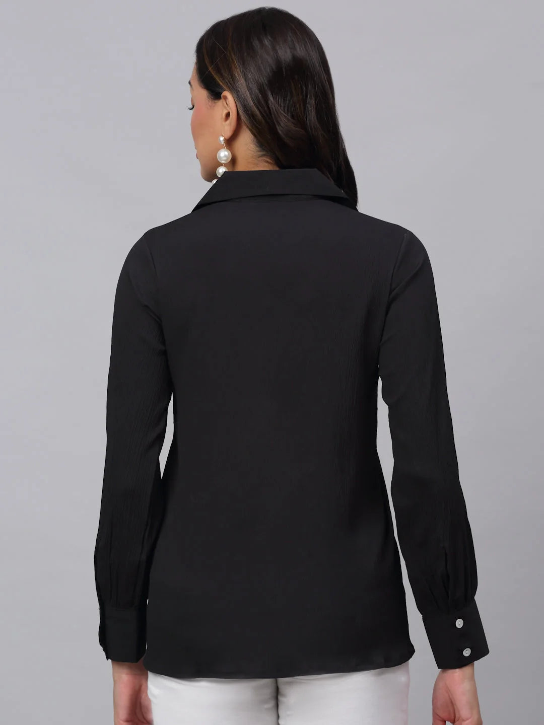Black Solid Women's Shirt - Cotton Women's Blouses & Tops
