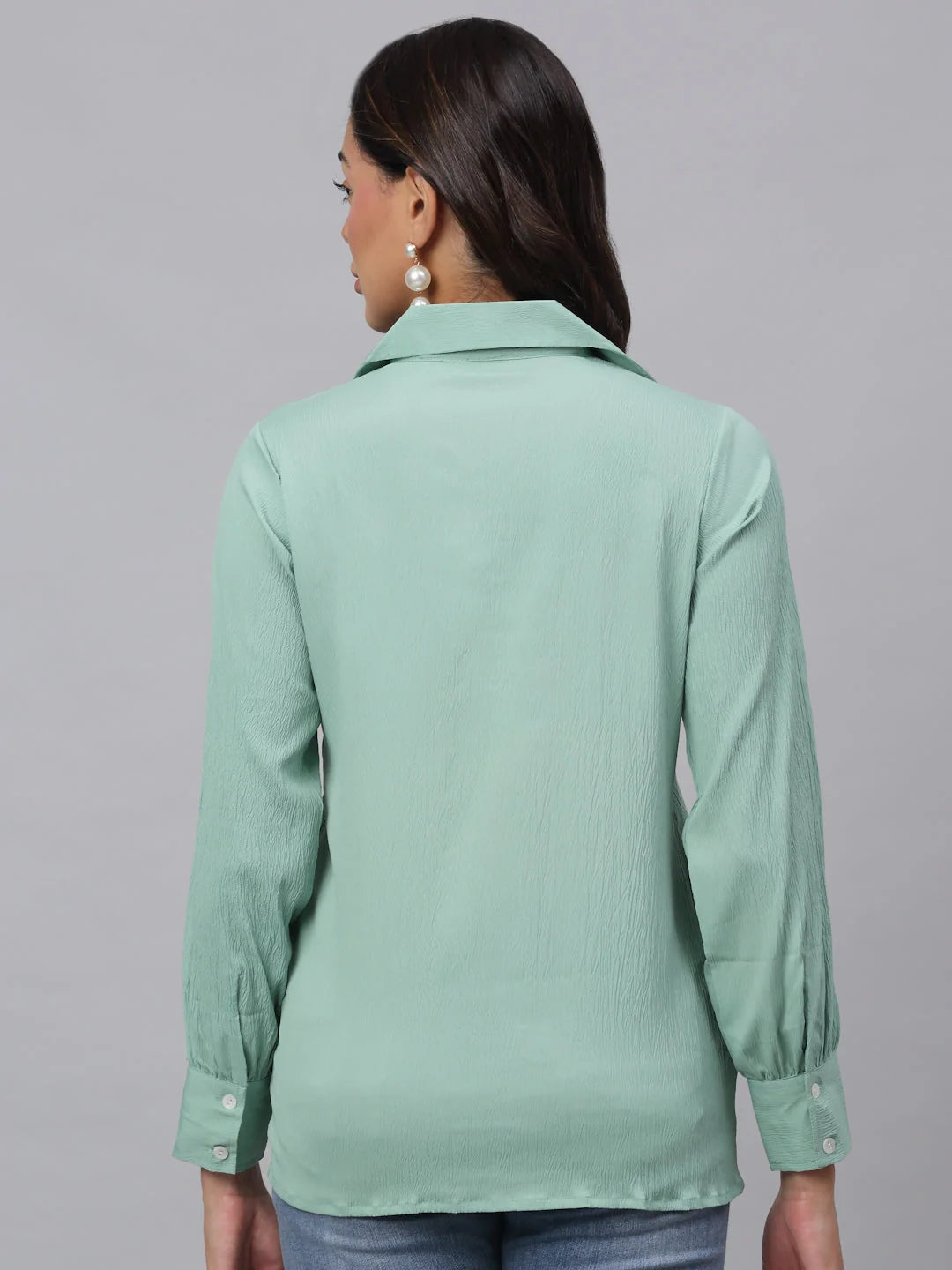 Green Solid Shirt: Elegant Women's Cotton Shirts & Tops