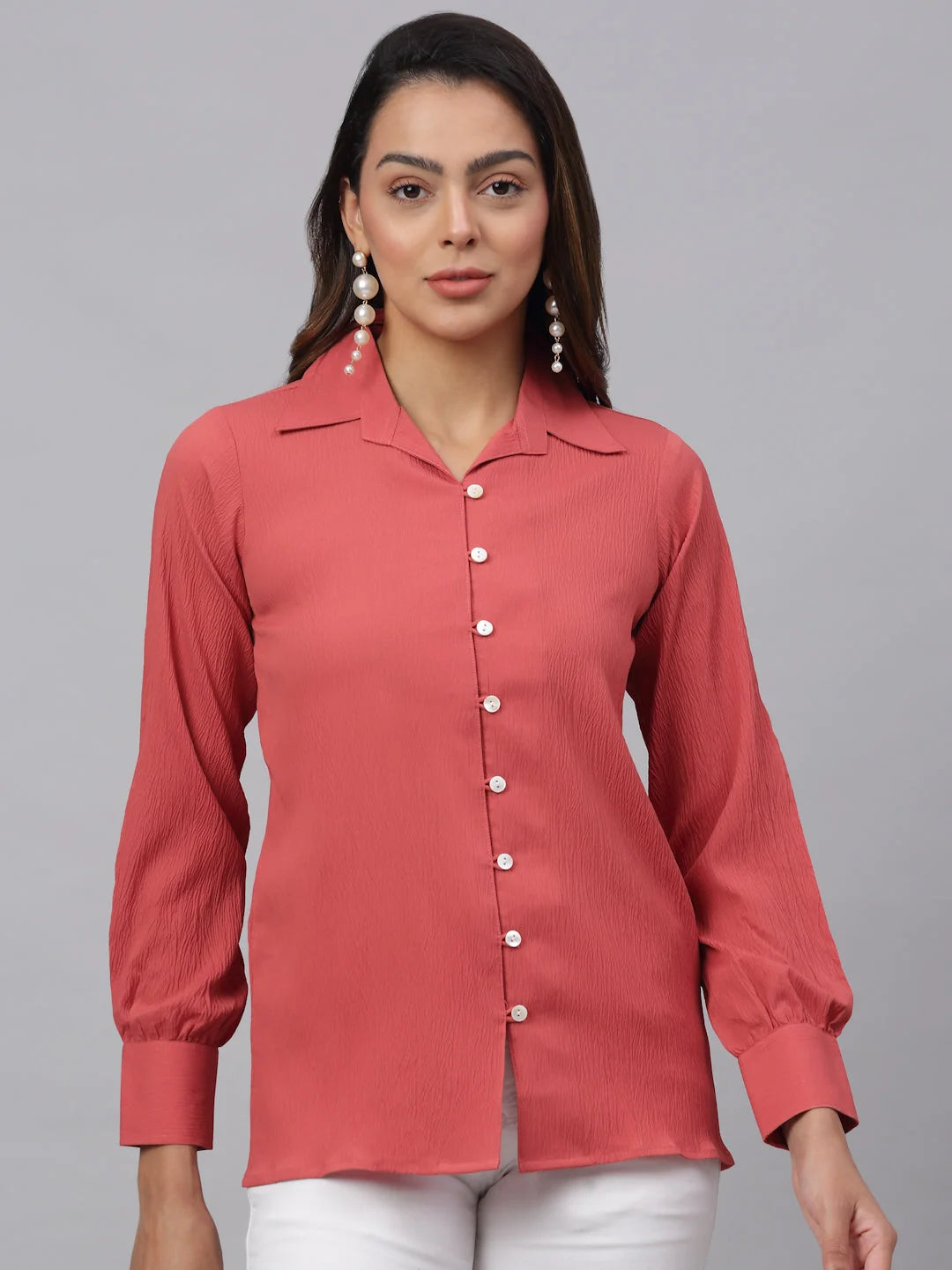 Women Peach Solid Shirt-JNS-2002Peach