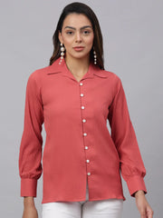 Women Peach Solid Shirt-JNS-2002Peach