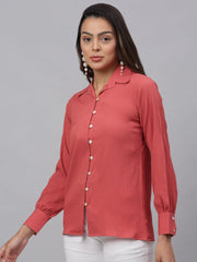 Women Peach Solid Shirt-JNS-2002Peach