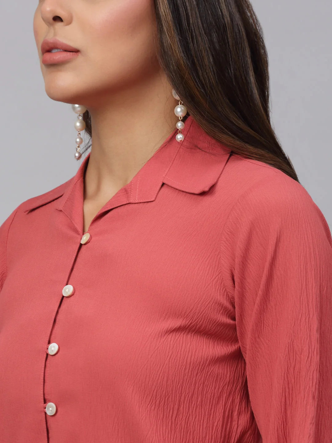Peach Solid Shirt: Women's Shirts and Cotton Tops Online