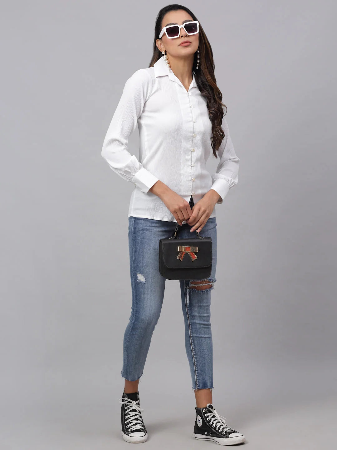 White Solid Shirt: Stylish Women's Shirts and Cotton Tops