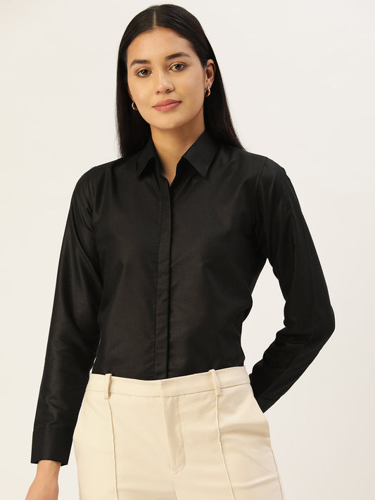 Women Black Solid Shirt Style Top 1080