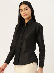 Women Black Solid Shirt Style Top