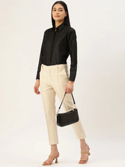 Women Black Solid Shirt Style Top