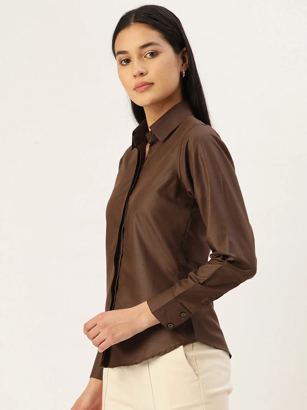 Women Coffee Solid Shirt - Stylish Cotton Women's Top