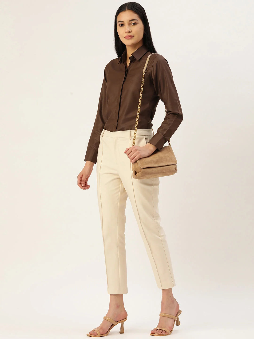 Women Coffee Solid Shirt - Stylish Cotton Women's Top