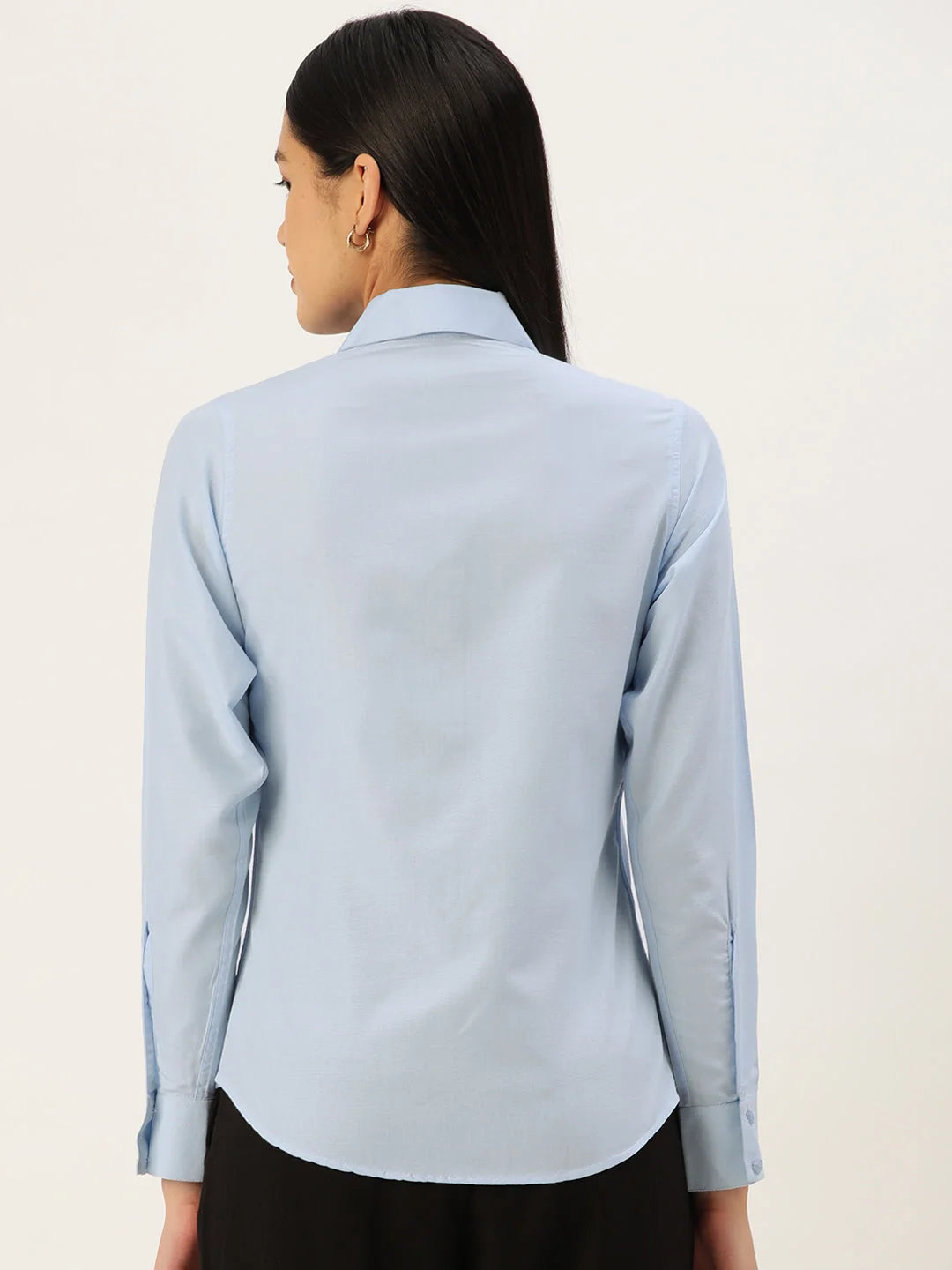 Blue Solid Shirt Style Top - Classic Women's Shirts Online