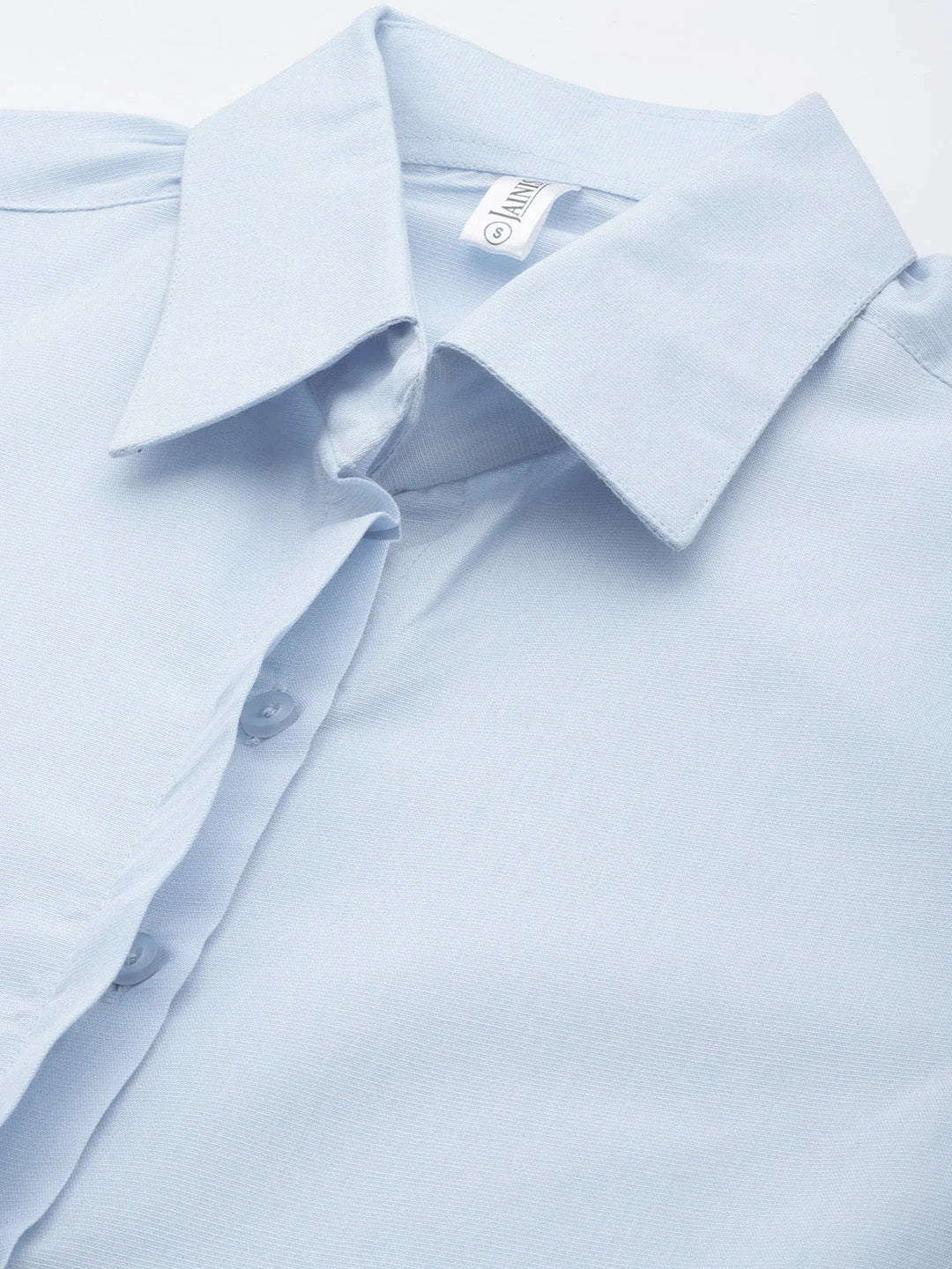 Blue Solid Shirt Style Top - Classic Women's Shirts Online