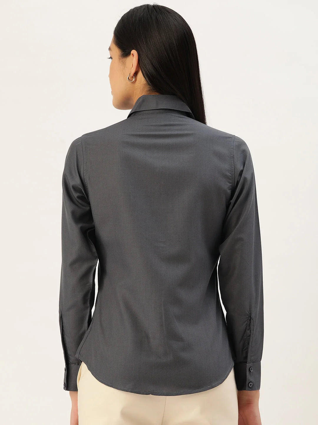 Grey Solid Shirt Style Top - Versatile Women's Cotton Shirts