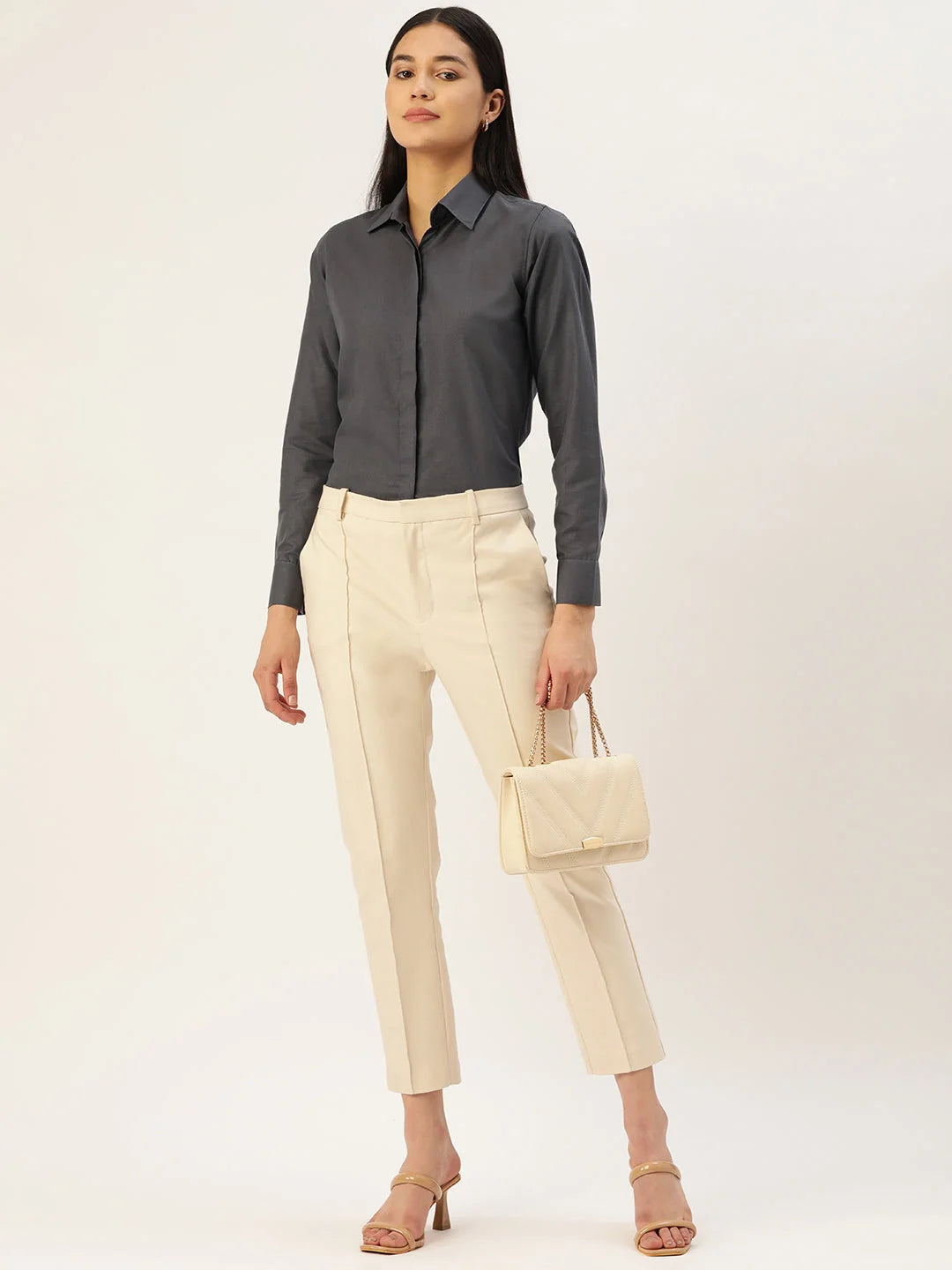 Grey Solid Shirt Style Top - Versatile Women's Cotton Shirts