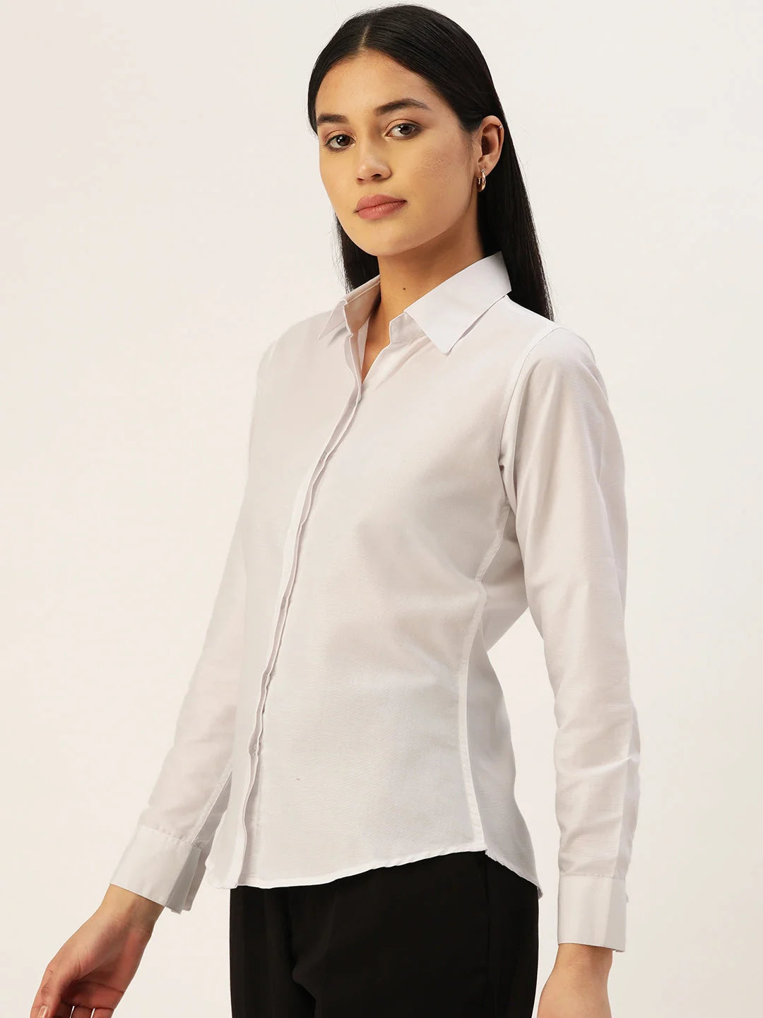White Solid Shirt for Women - Classic Cotton Top & Blouse