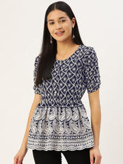 Chikankari Sequen Work Empire Top-JNT-2003Navy