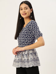Chikankari Sequen Work Empire Top-JNT-2003Navy