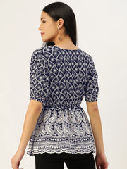 Chikankari Sequen Work Empire Top-JNT-2003Navy