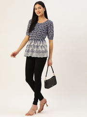 Chikankari Sequen Work Empire Top-JNT-2003Navy