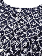 Chikankari Sequen Work Empire Top-JNT-2003Navy