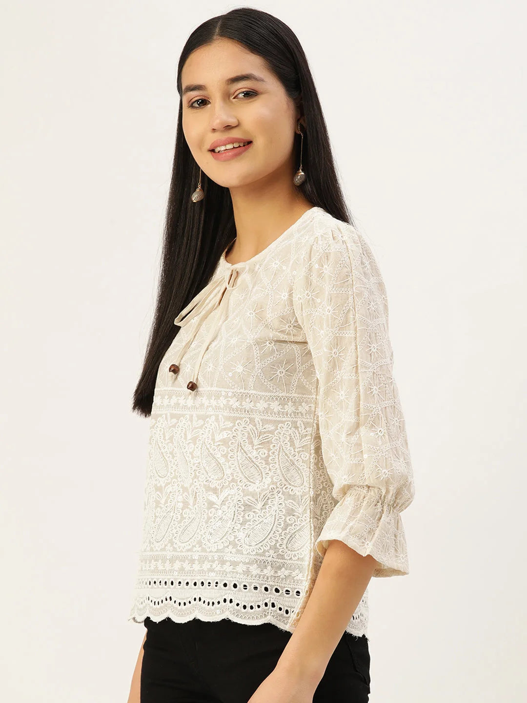 Chikankari Sequin Work Empire Top - Elegant Women's Tops