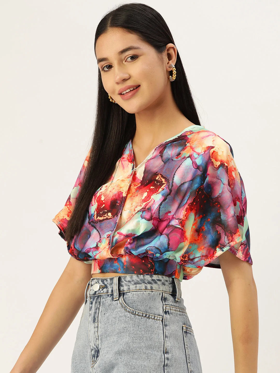 Trendy Printed Wrapped Top - Stylish Women's Blouses Online