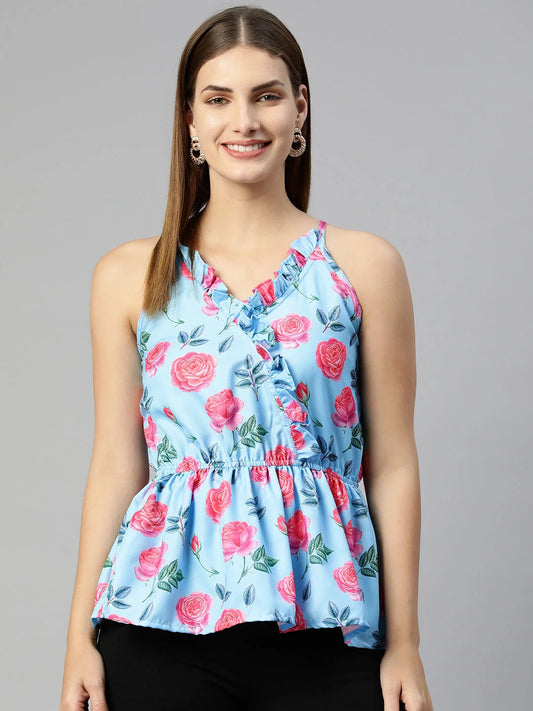 Women Printed crop top with frills-JNT-2008 1080