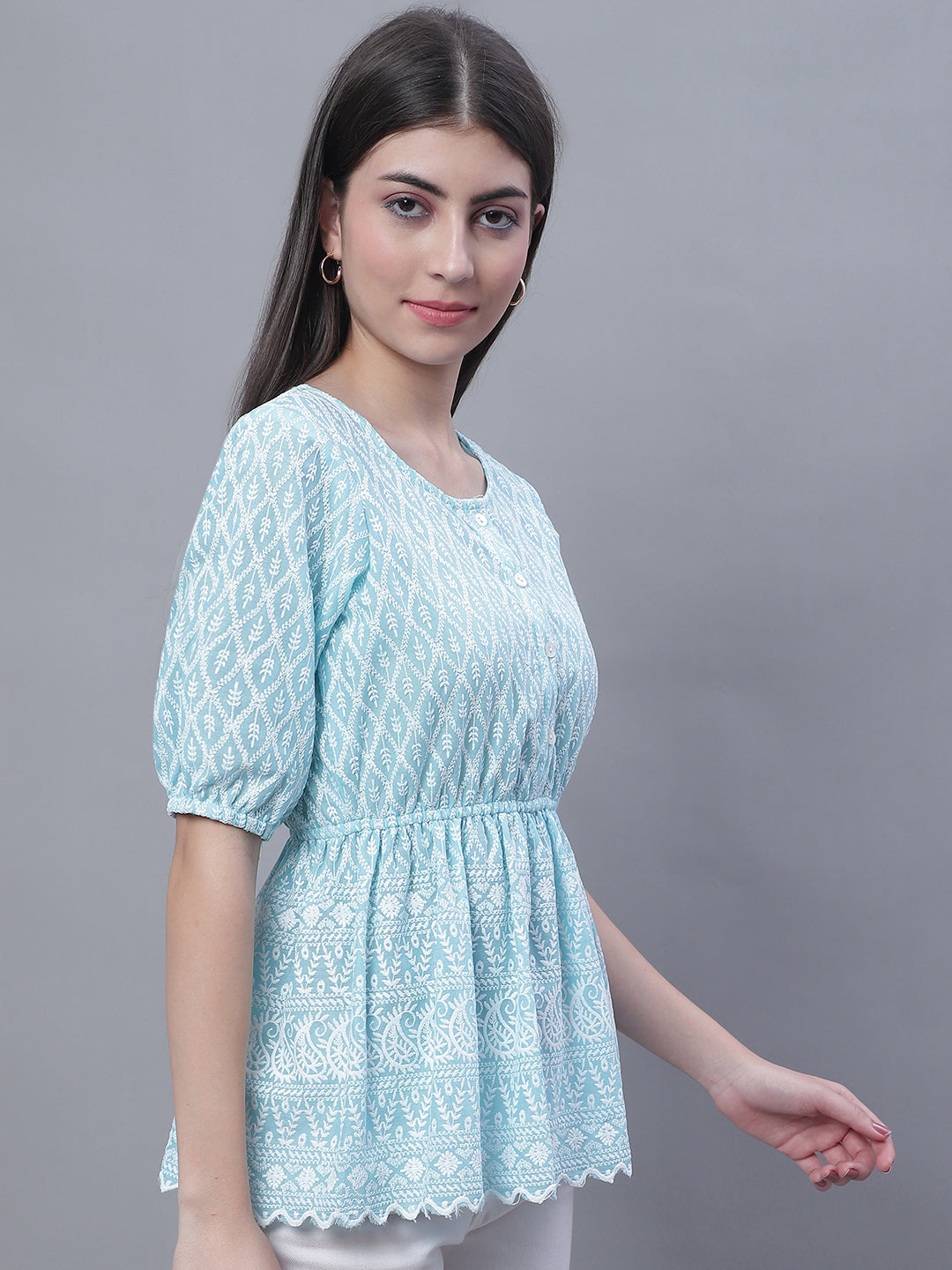 DesiQlo Women Embroidered Tops - Blue