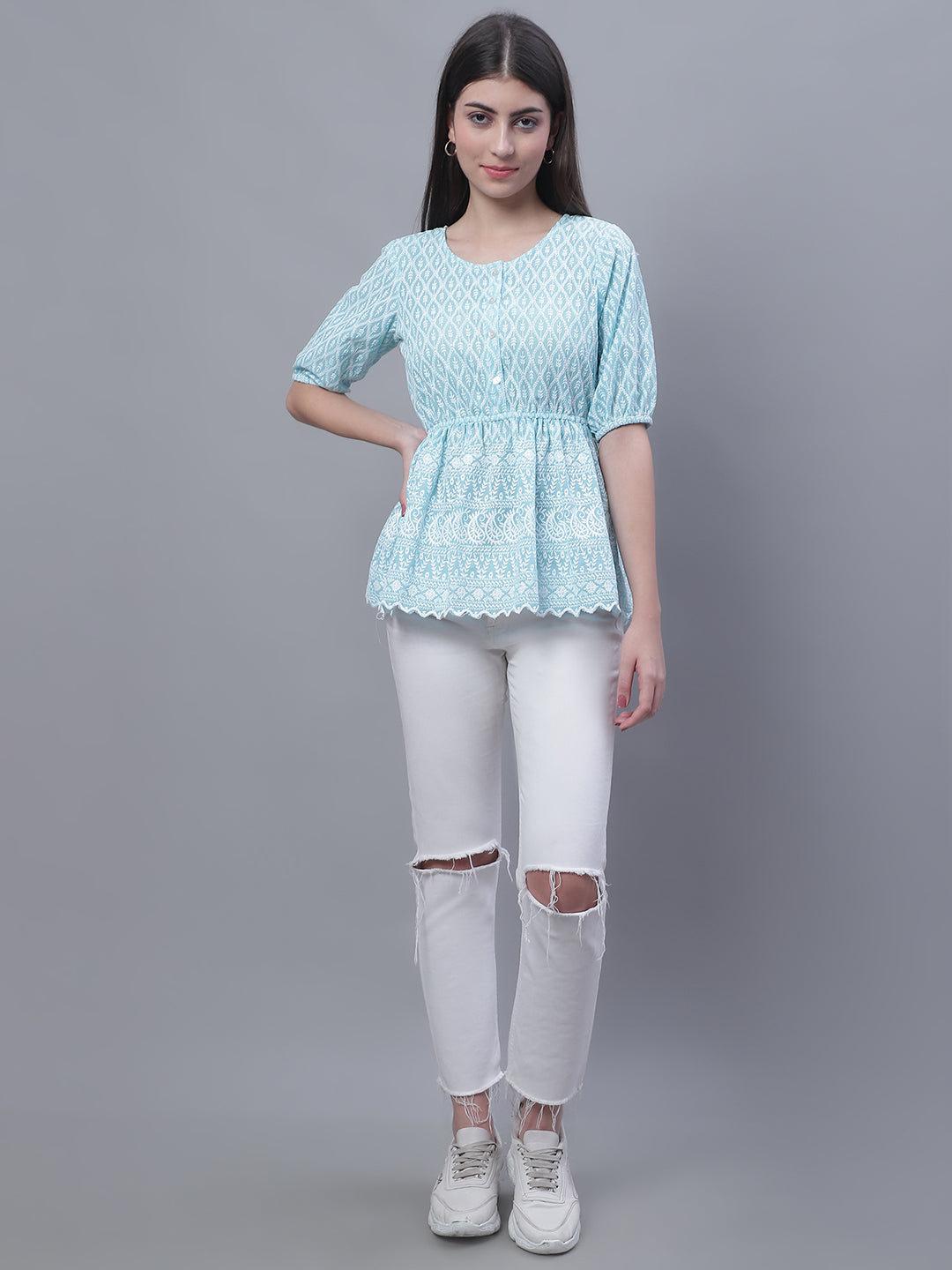 DesiQlo Women Embroidered Tops - Blue