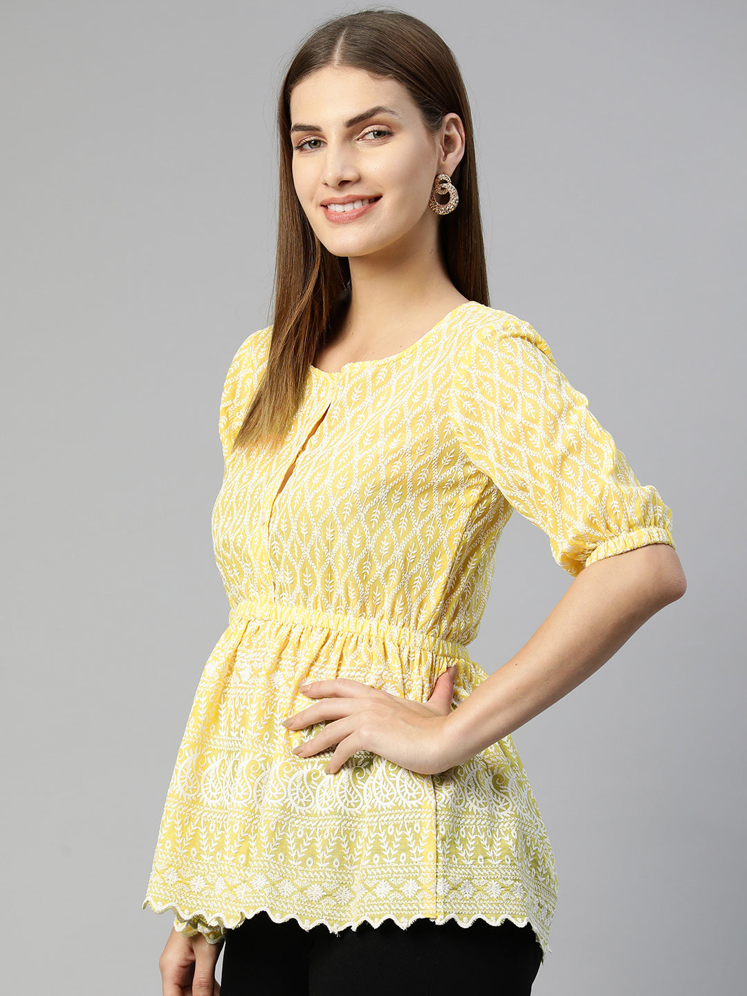 DesiQlo Women Embroidered Tops - Yellow
