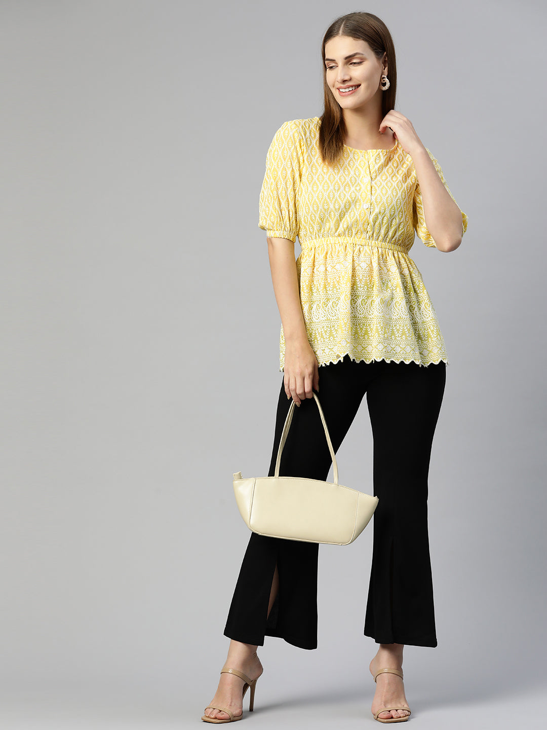 DesiQlo Women Embroidered Tops - Yellow