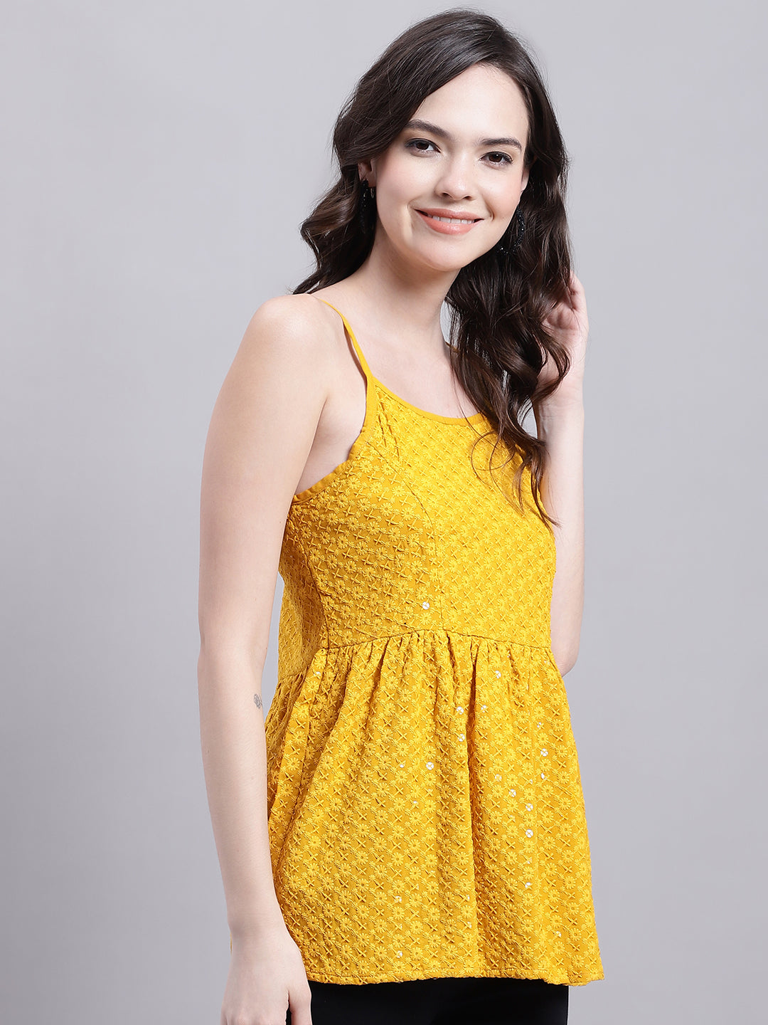 DesiQlo Women Floral Tops - Yellow - JNT_2013Mustard_XS
