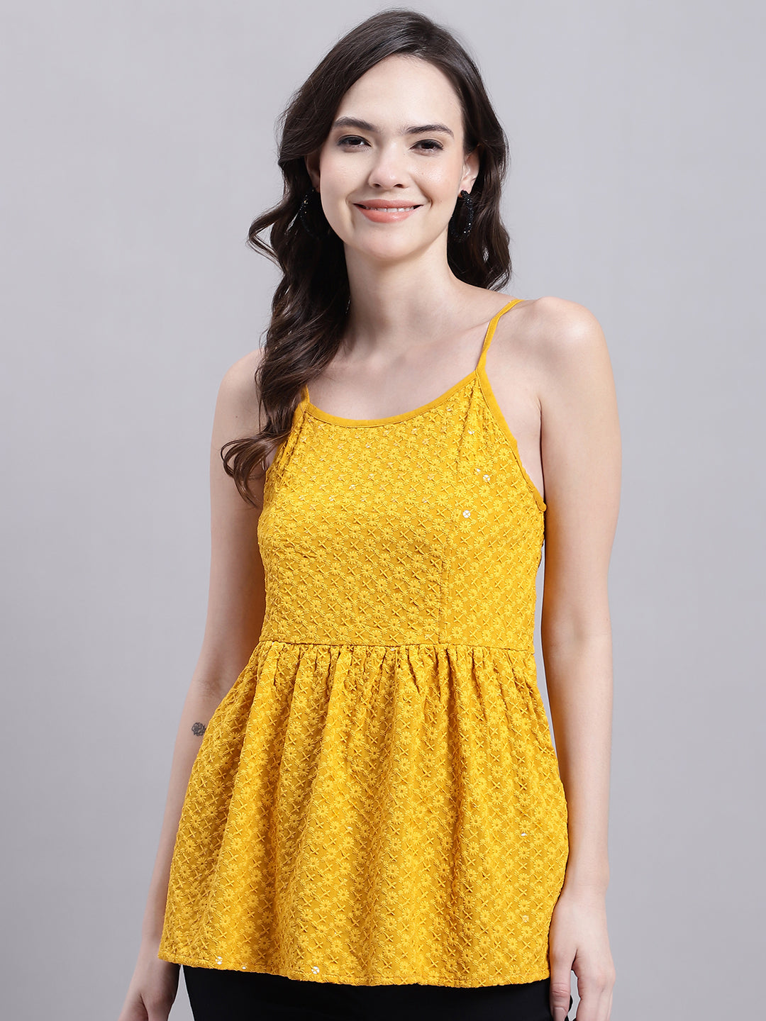 DesiQlo Women Floral Tops - Yellow - JNT_2013Mustard_XS