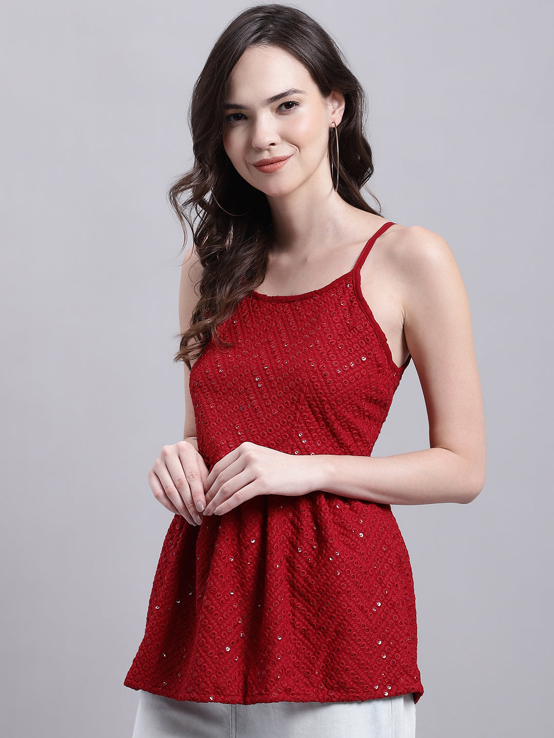 DesiQlo Women Embroidered Tops - Maroon - JNT_2014Maroon_XS