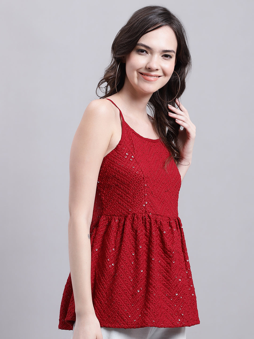 DesiQlo Women Embroidered Tops - Maroon - JNT_2014Maroon_XS