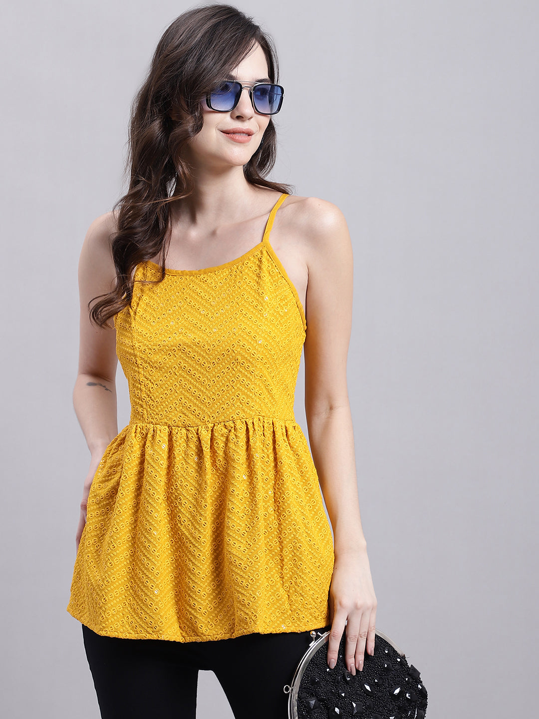 DesiQlo Women Embroidered Tops - Yellow - JNT_2014Mustard_XS