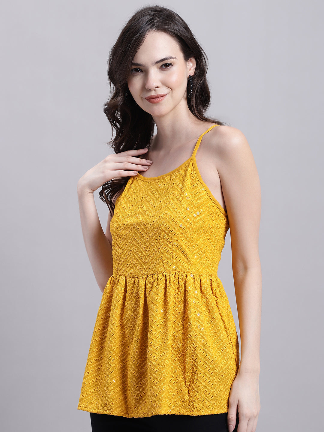 DesiQlo Women Embroidered Tops - Yellow - JNT_2014Mustard_XS