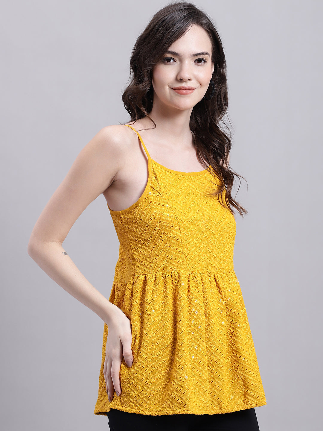 DesiQlo Women Embroidered Tops - Yellow - JNT_2014Mustard_XS