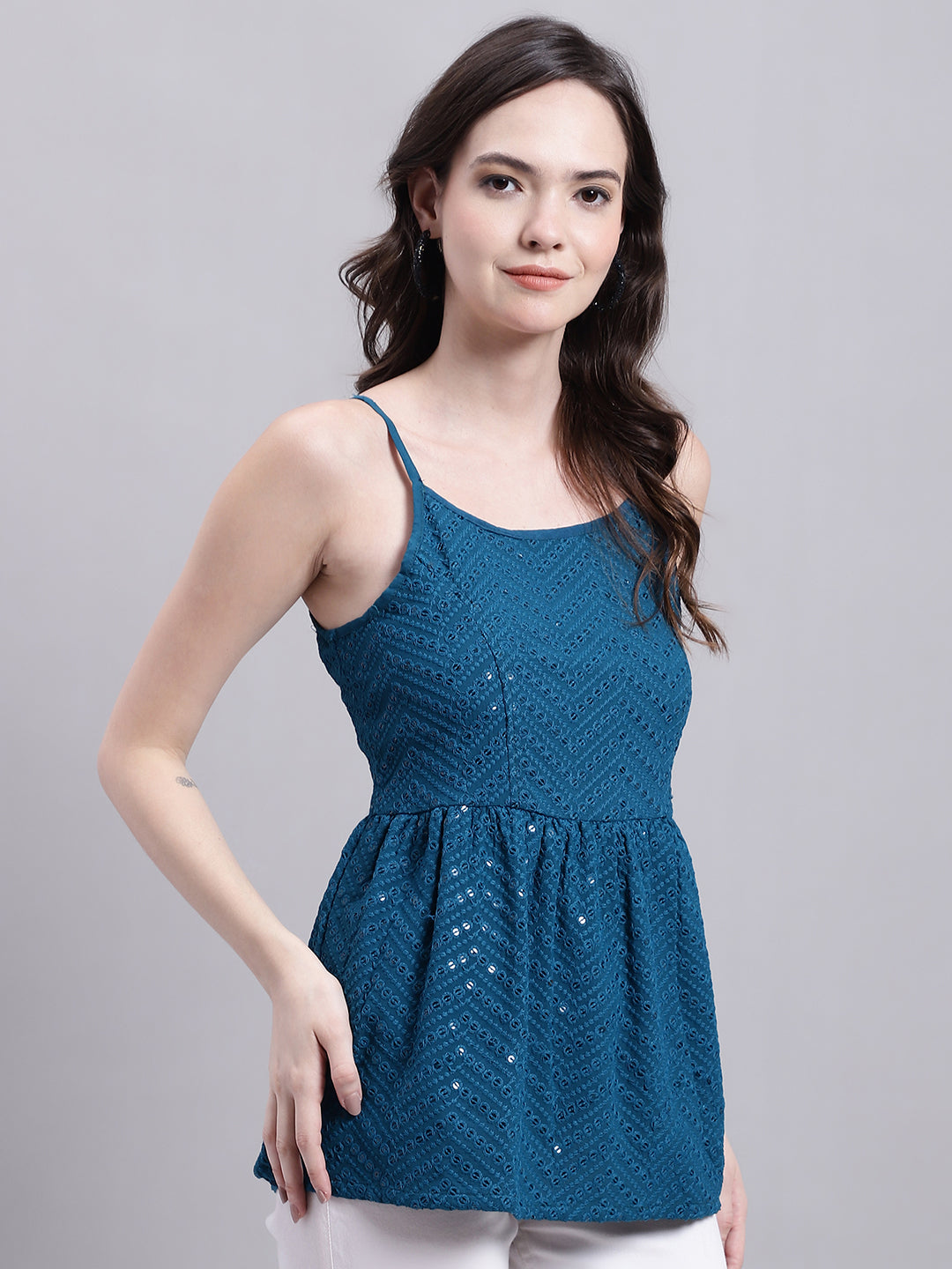 DesiQlo Women Embroidered Tops - Blue - JNT_2014Peacock_XS