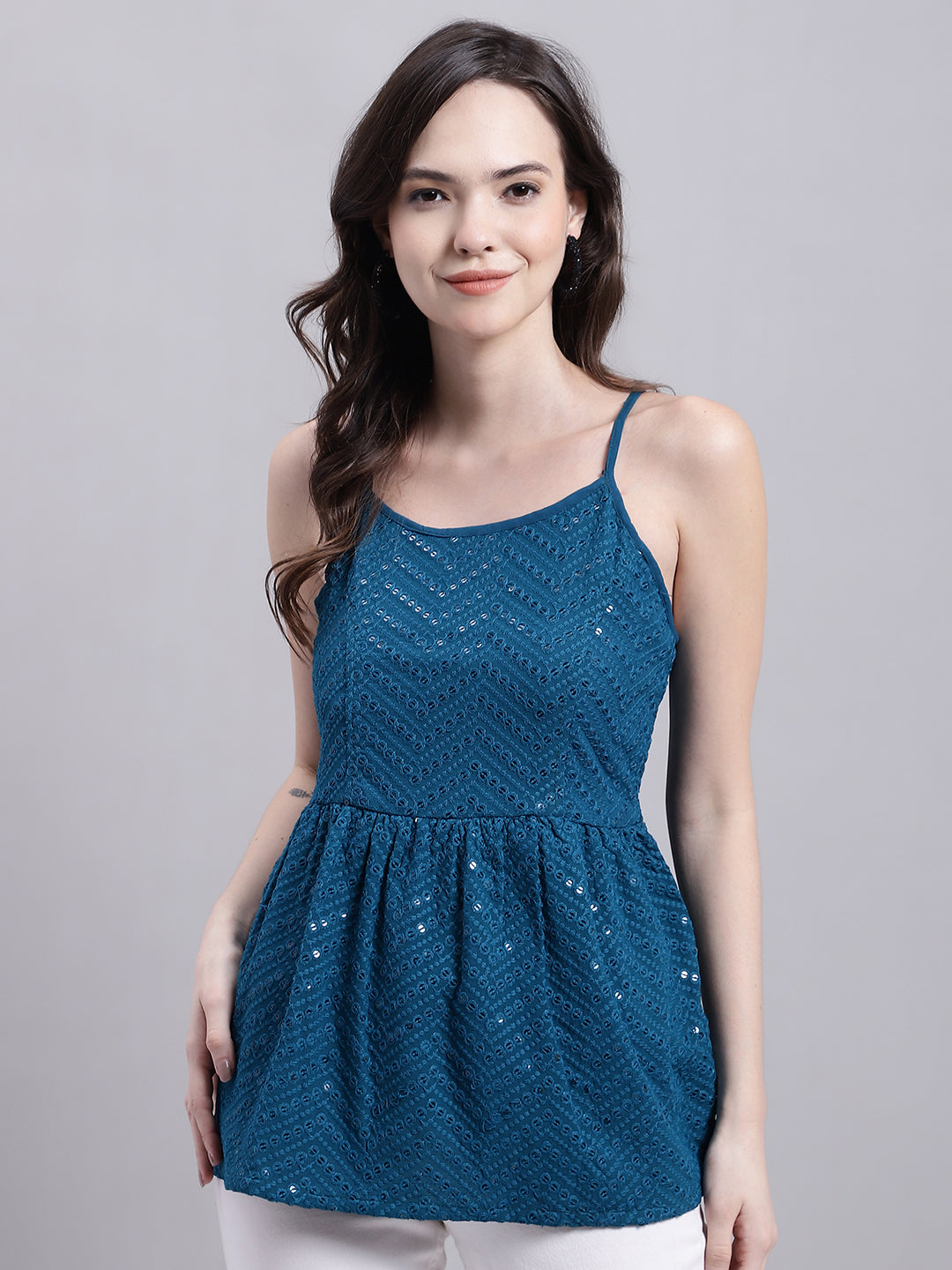 DesiQlo Women Embroidered Tops - Blue - JNT_2014Peacock_XS