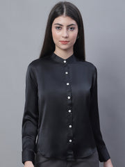 Women Black Solid Shirt Style Top